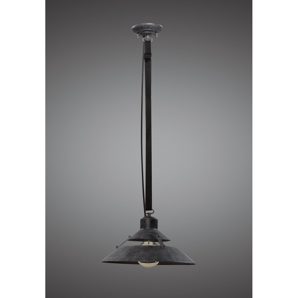 Industrial Ceiling 1 Light 40W E27 Medium, Oxide Metal, Black Belt