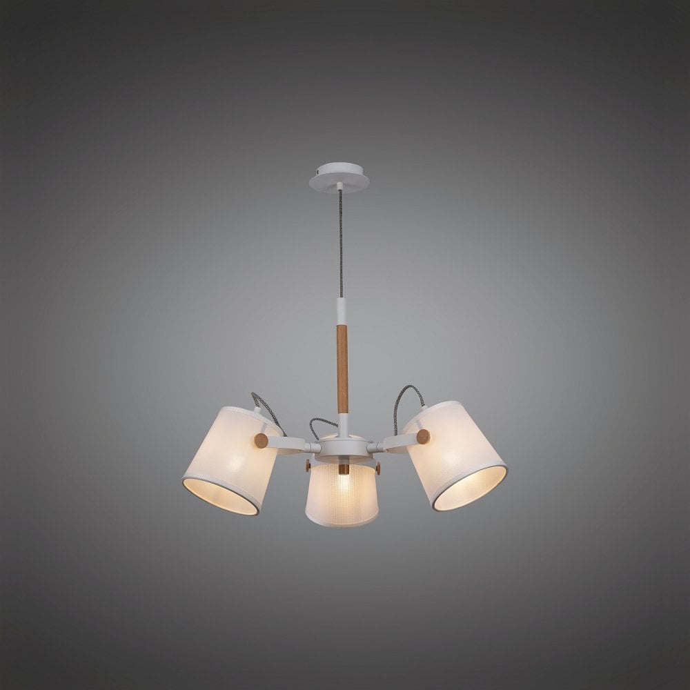 Nordica II Position Pendant 3 Light 3x23W E27, White/Beech With White Shades