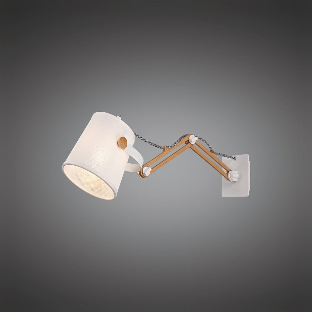 Nordica Ii Position Extendable Wall Light, 1x23W E27, White / Beech with White Shade