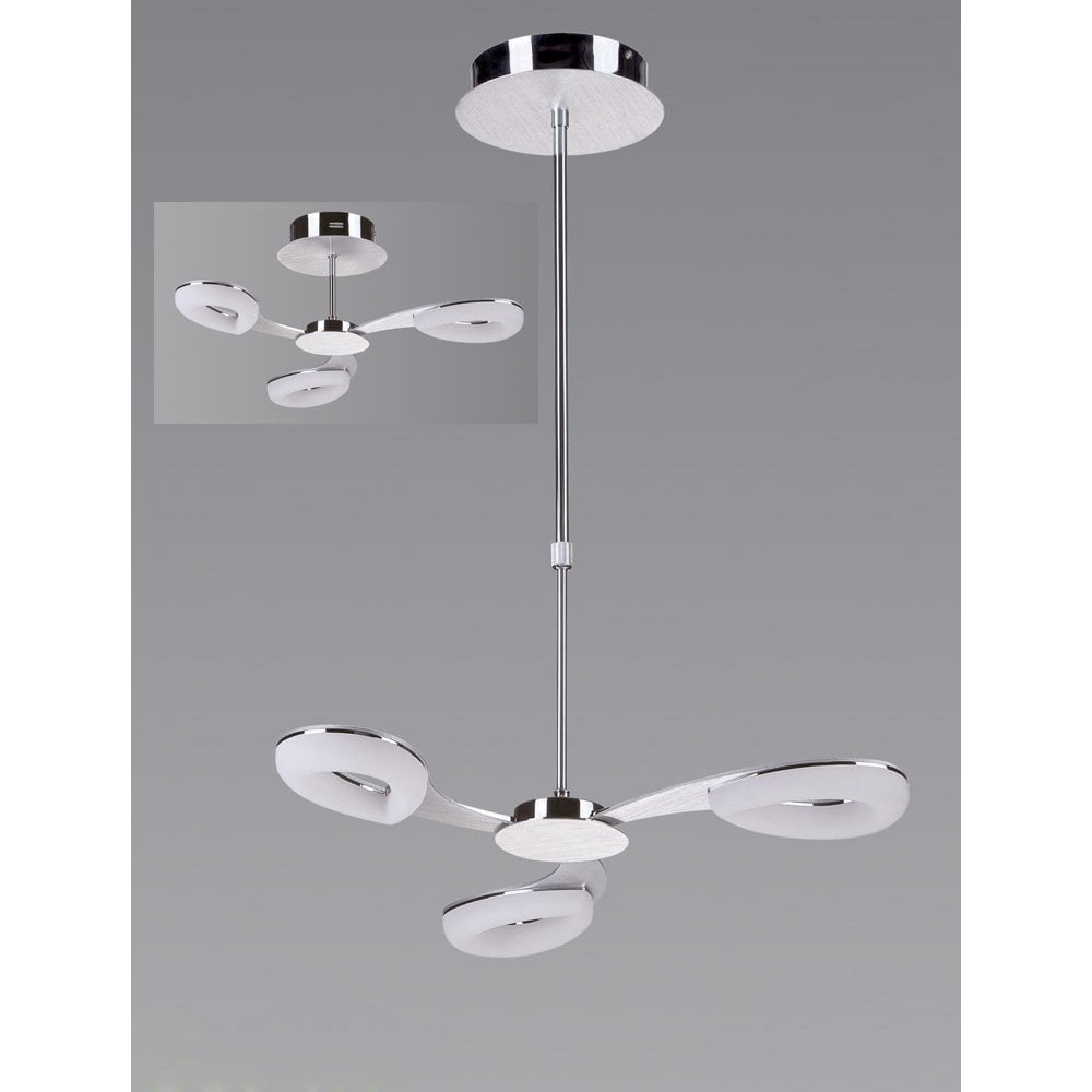 Juno Telescopic Semi Flush Convertible 3 Light 15W LED 3000K, 1350lm, Satin Aluminium/Frosted Acrylic/Polished Chrome, 3yrs Warranty