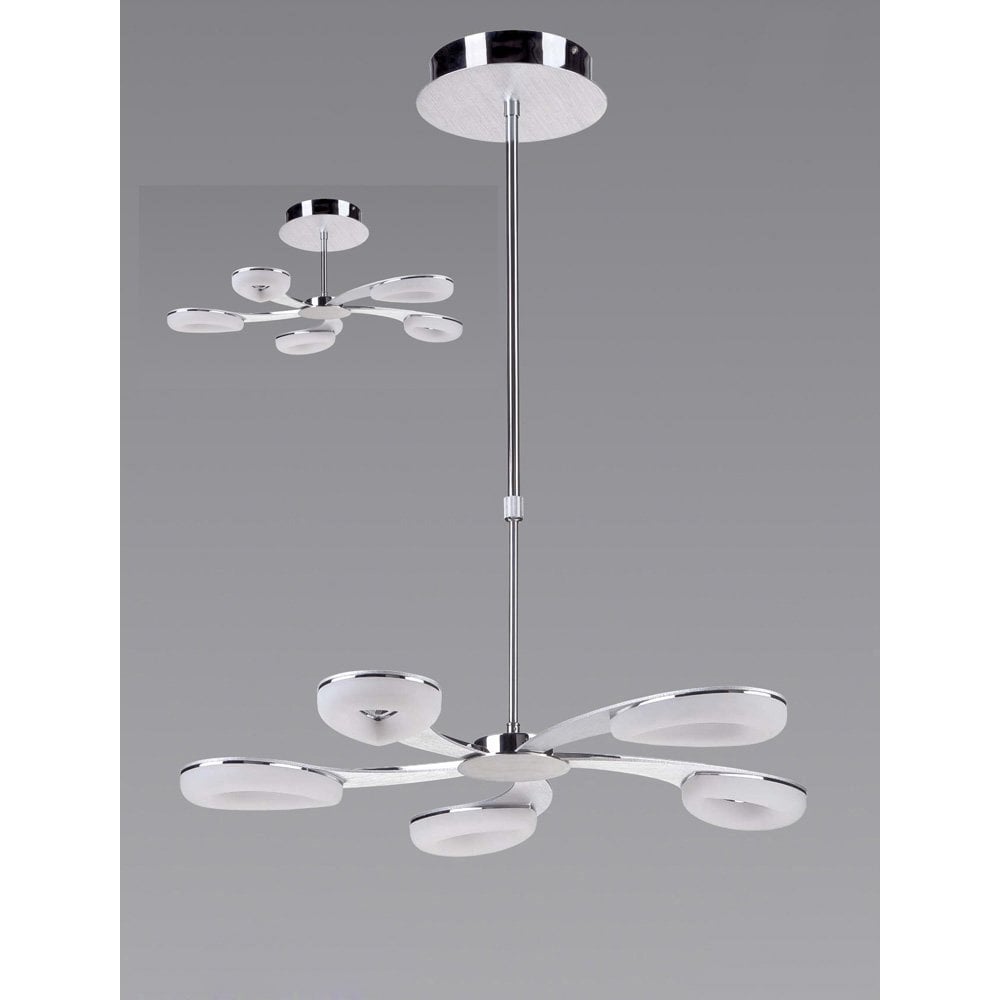 Juno Telescopic 5 Light 30W LED 3000K, 2700lm, Satin Aluminium/Frosted Acrylic/Polished Chrome, 3yrs Warranty