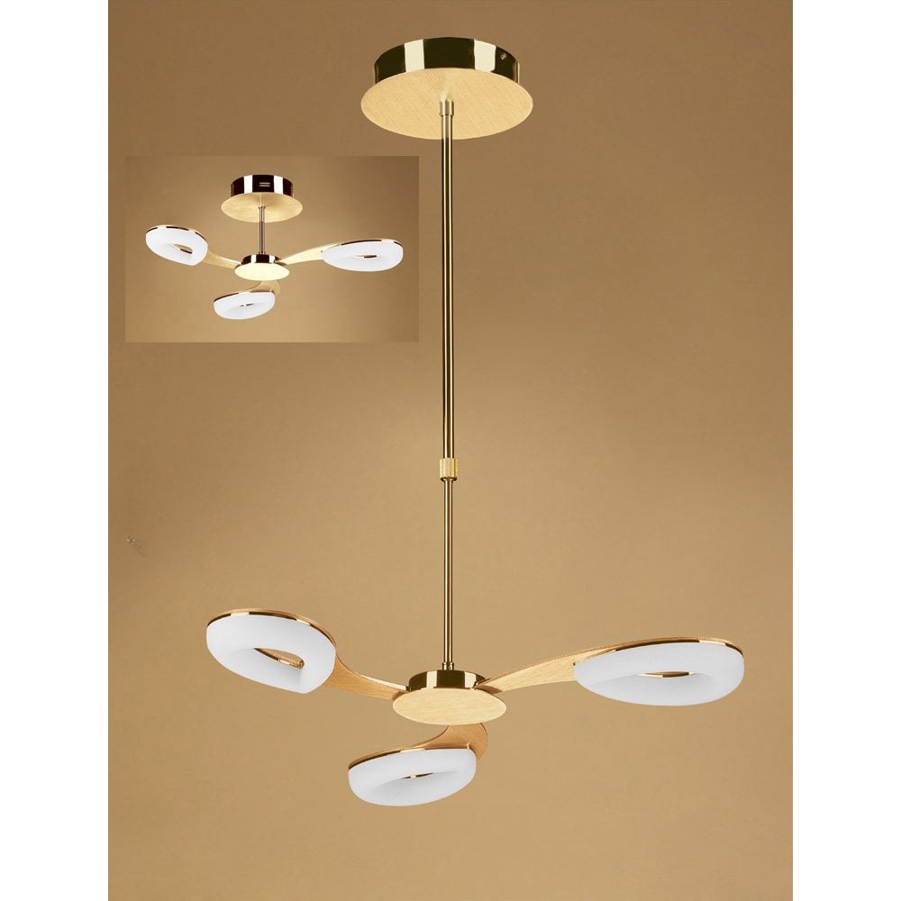 Juno Telescopic Semi Flush Convertible 3 Light 15W LED 3000K, 1350lm, Satin Gold/Frosted Acrylic/Gold, 3yrs Warranty