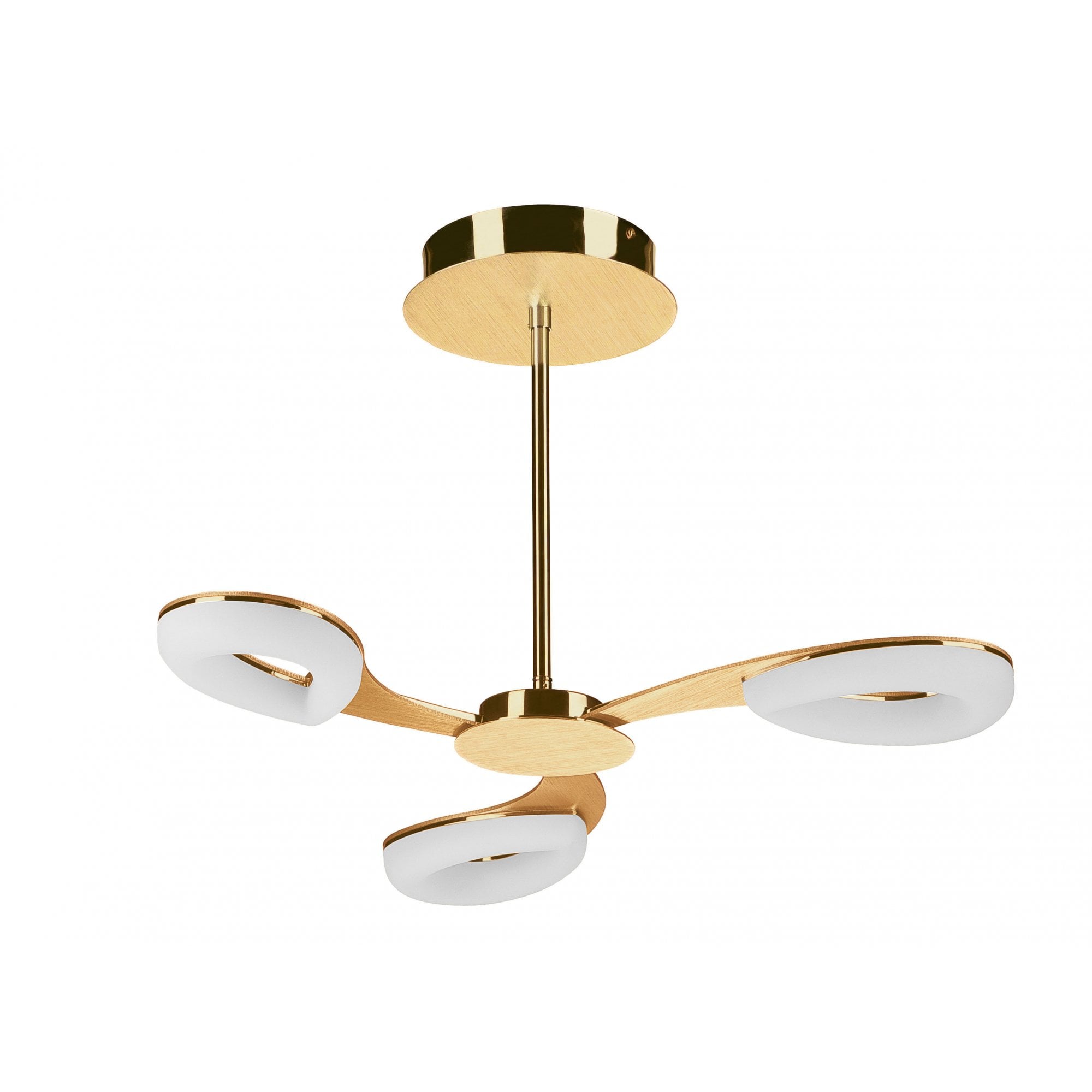 Juno Telescopic Semi Flush Convertible 3 Light 15W LED 3000K, 1350lm, Satin Gold/Frosted Acrylic/Gold, 3yrs Warranty