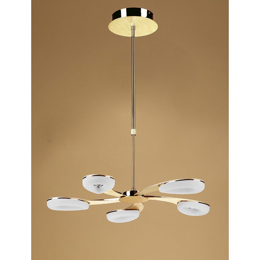 Juno Telescopic 5 Light 30W LED 3000K, 2700lm, Satin Gold/Frosted Acrylic/Gold, 3yrs Warranty