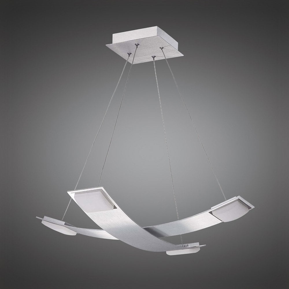 Thea Pendant 4 Light 28W LED 3000K, 2520lm, Satin Aluminium/Frosted Acrylic, 3yrs Warranty