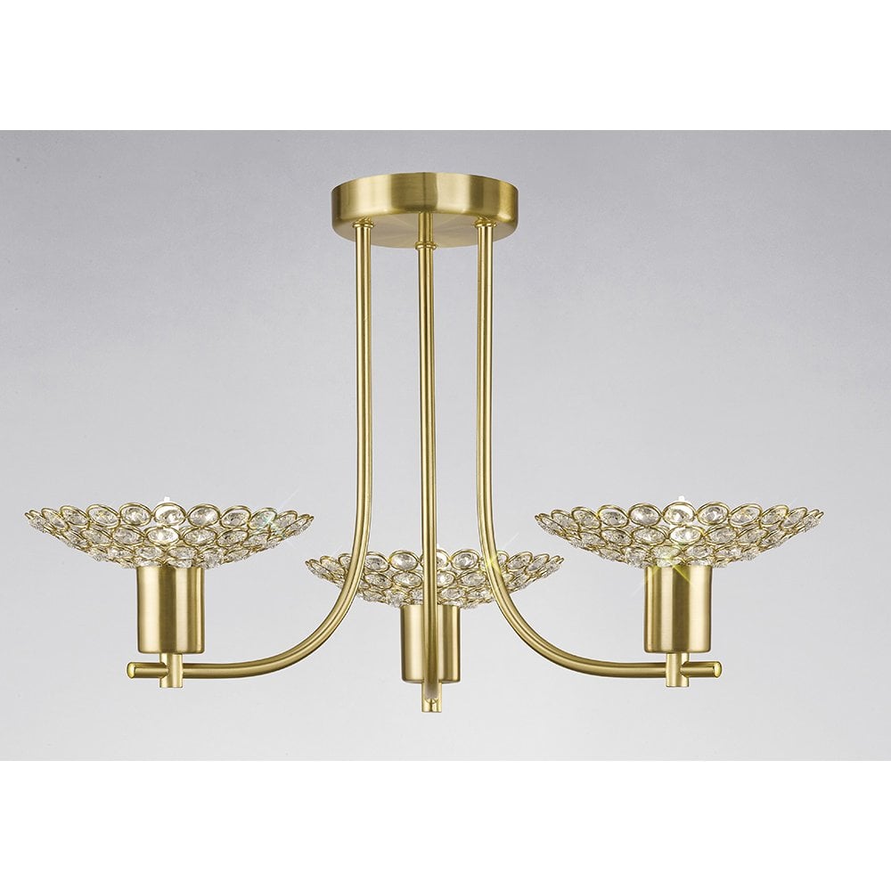 Ellen Semi Ceiling 3 Light Satin Brass/Crystal