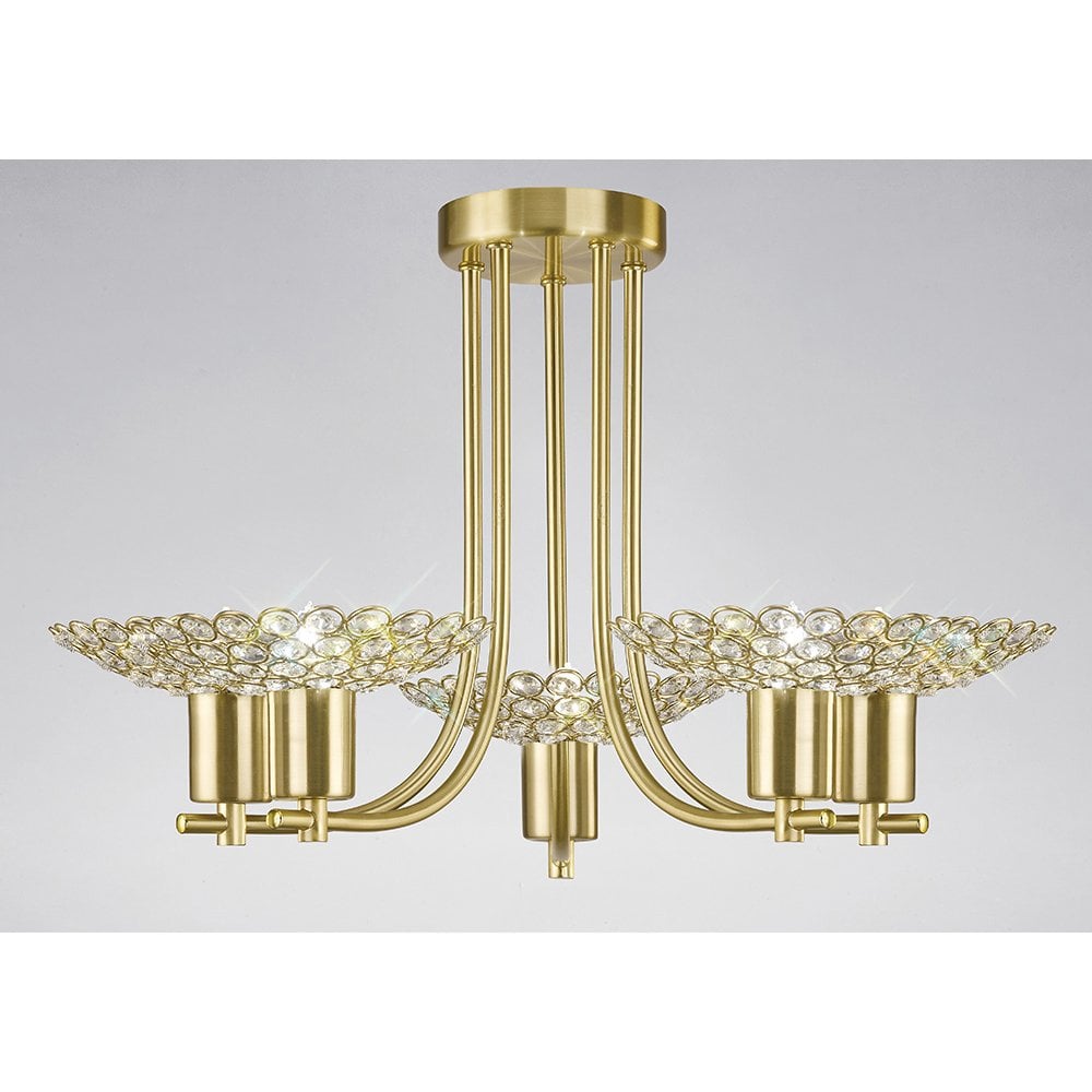 Ellen Semi Ceiling 5 Light Satin Brass/Crystal