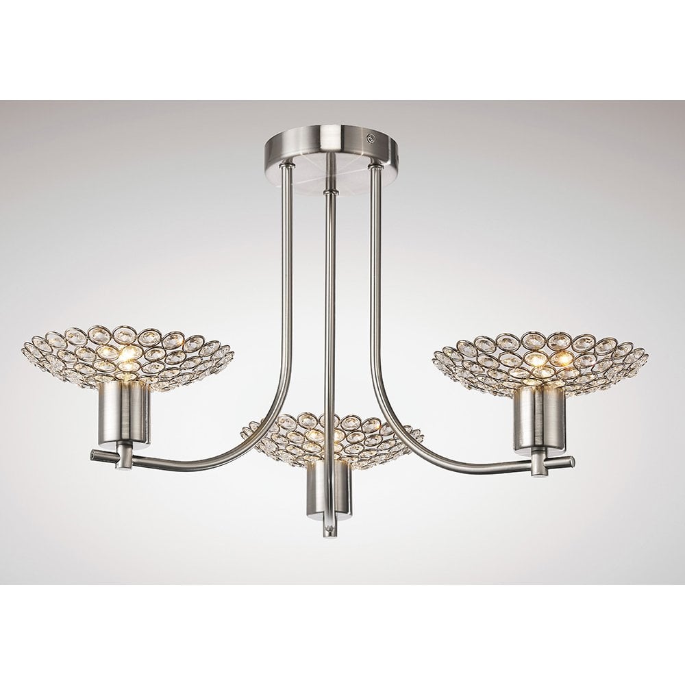 Ellen Semi Ceiling 3 Light Satin Nickel/Crystal