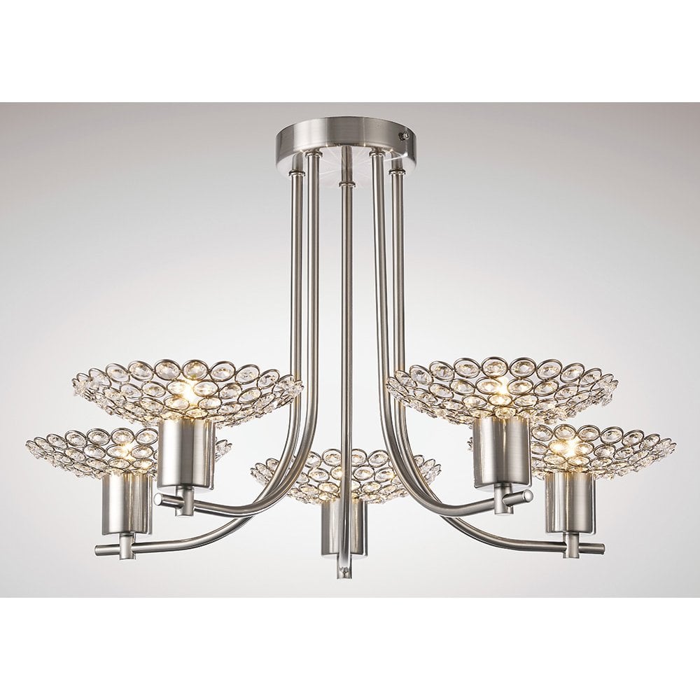 Ellen Semi Ceiling 5 Light Satin Nickel/Crystal