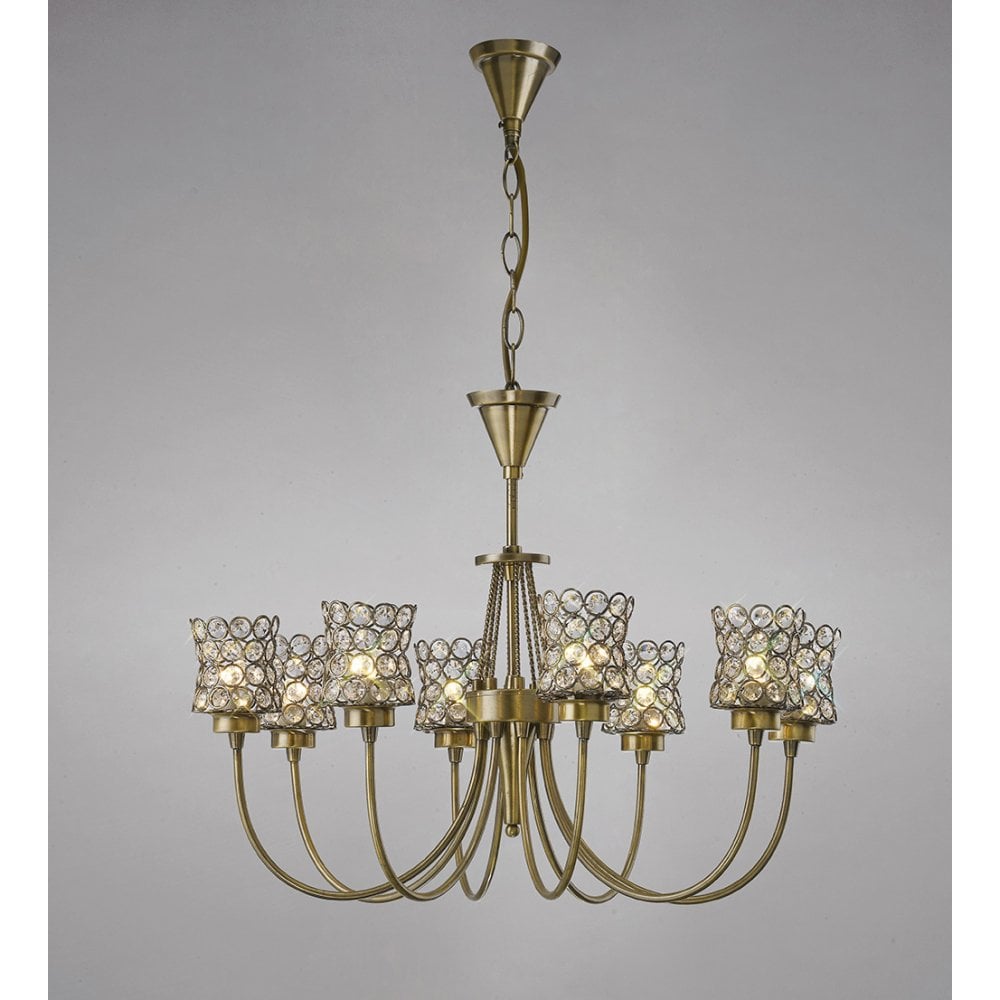 Nelson Pendant 8 Light Antique Brass/Crystal