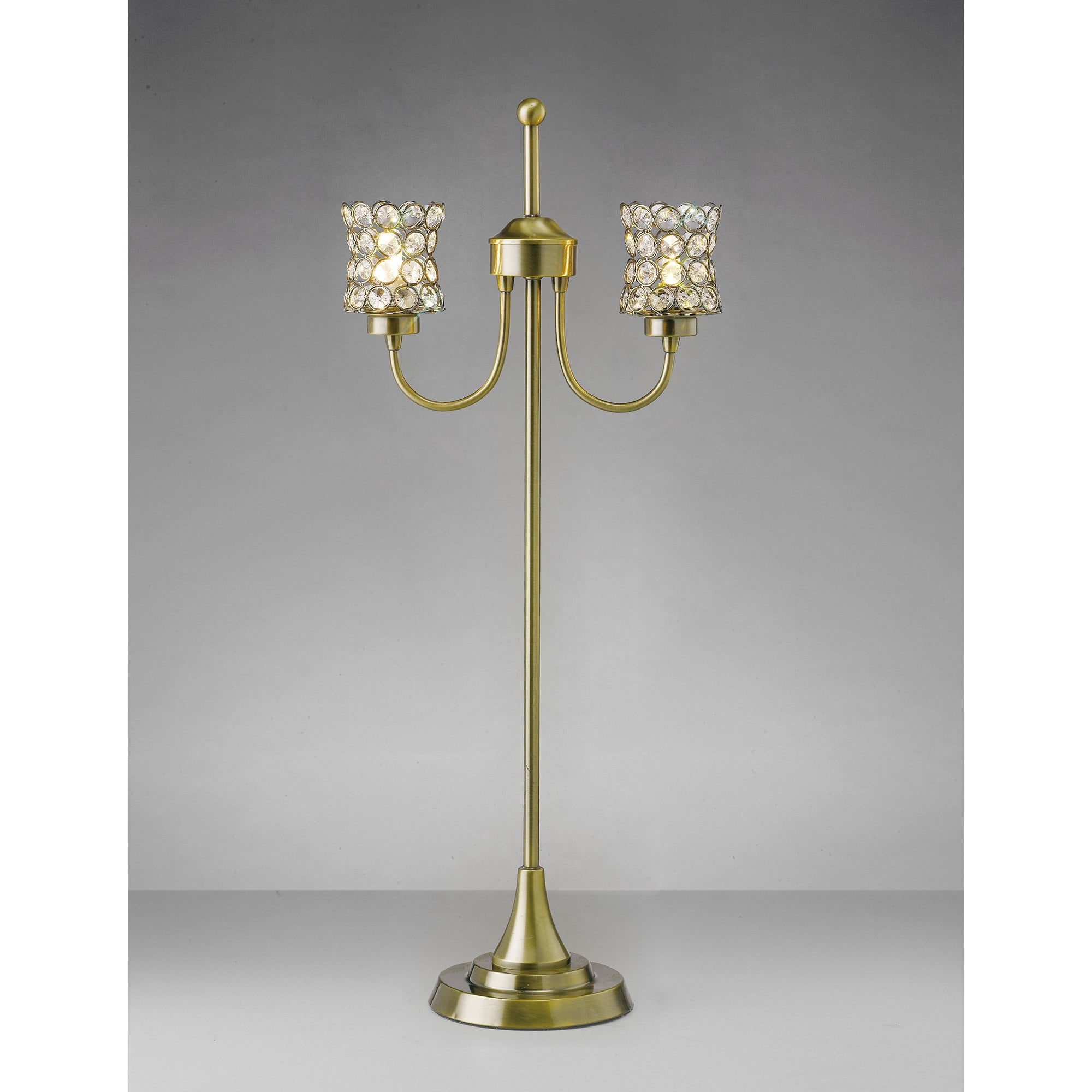 Nelson Table Lamp 2 Light Antique Brass/Crystal