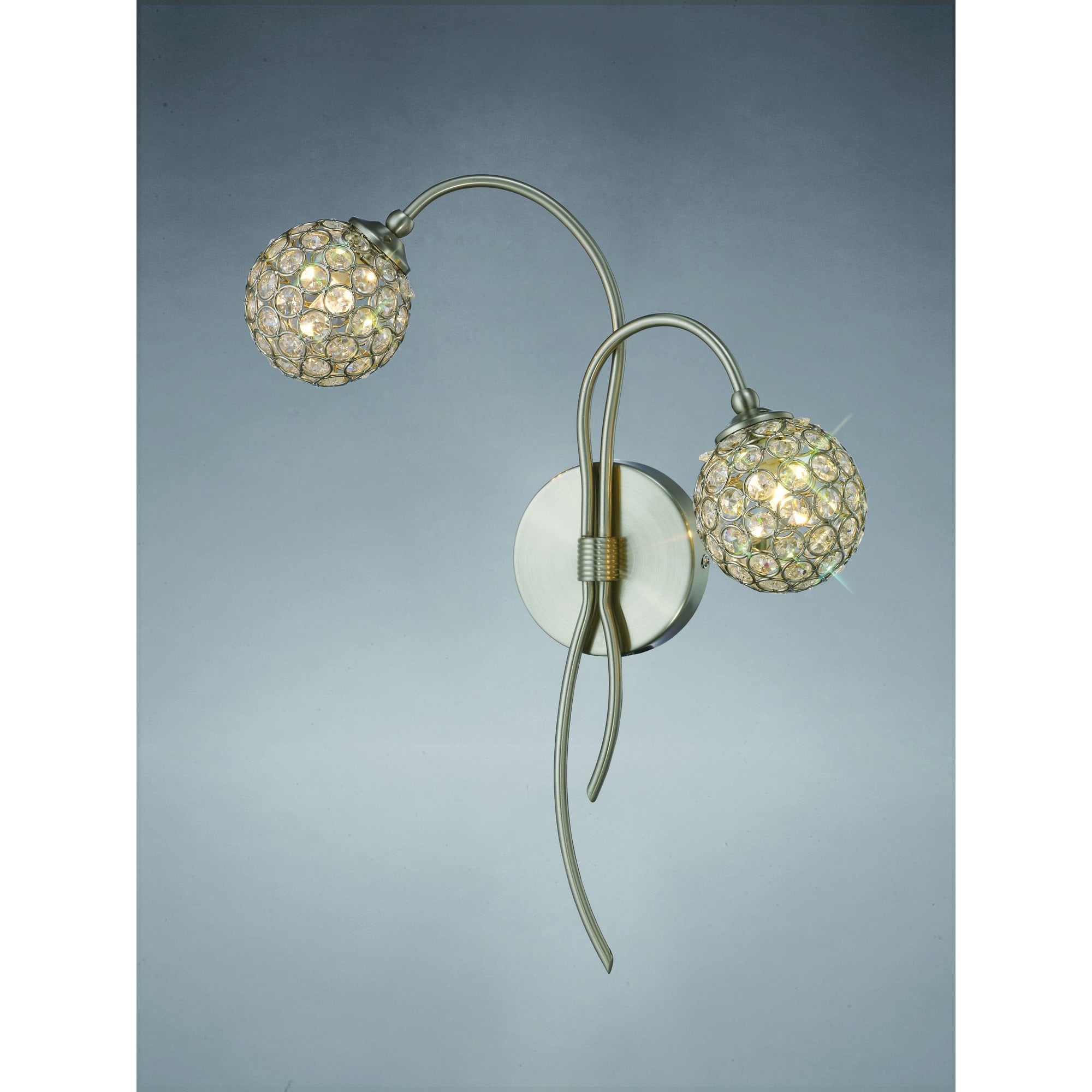 Apollo Wall Lamp 2 Light Satin Nickel/Crystal