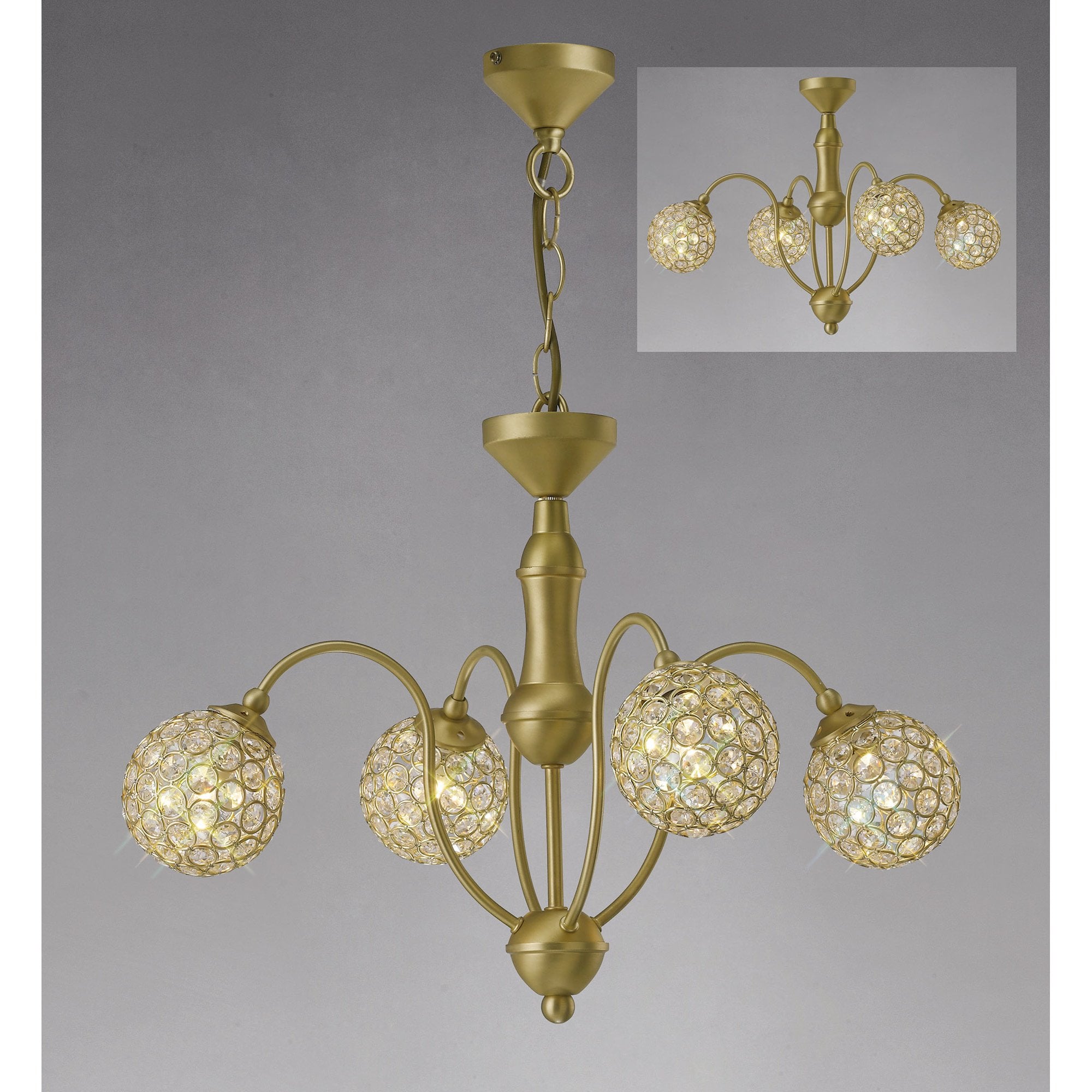 Apollo Pendant 4 Light Satin Brass/Crystal