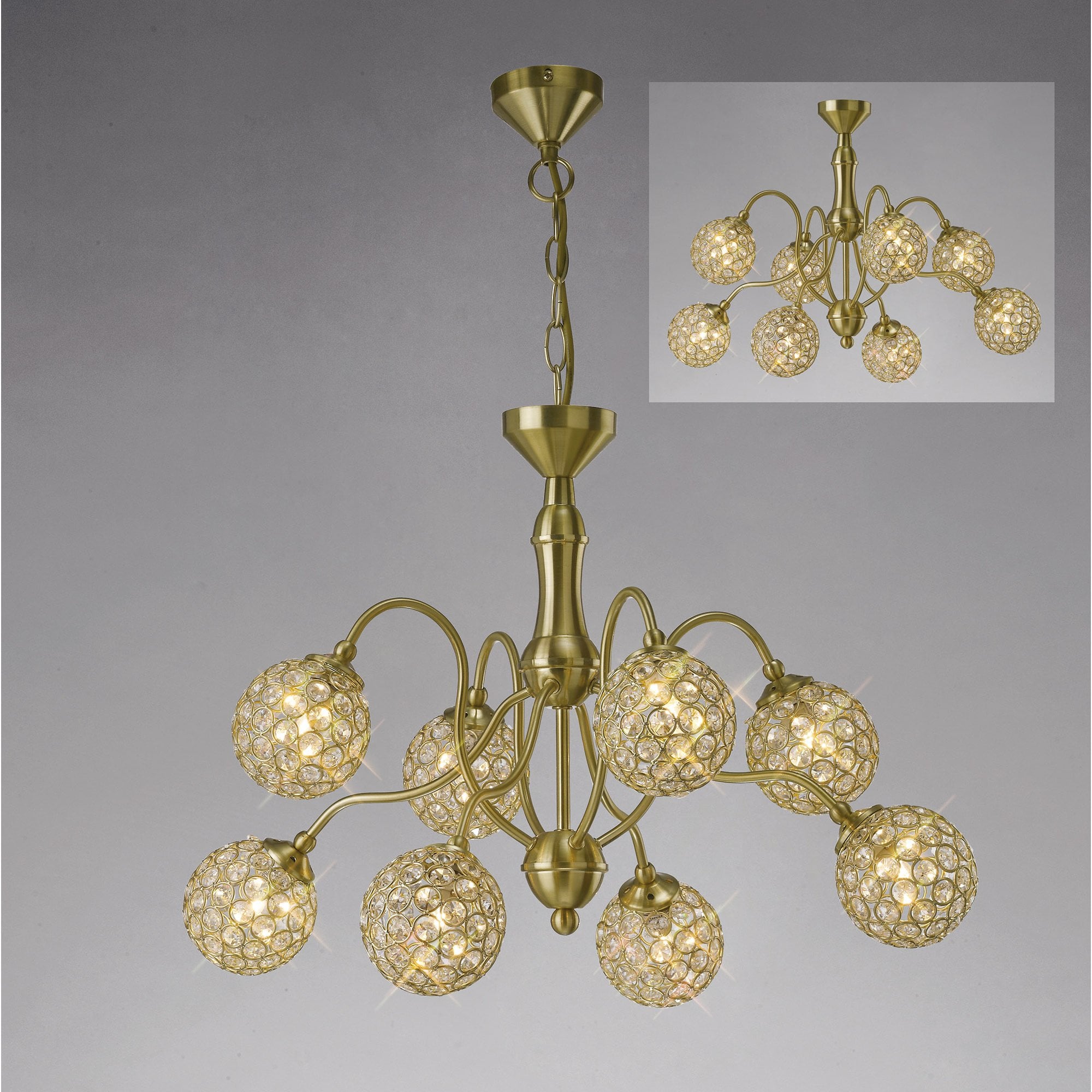 Apollo Pendant 8 Light Satin Brass/Crystal