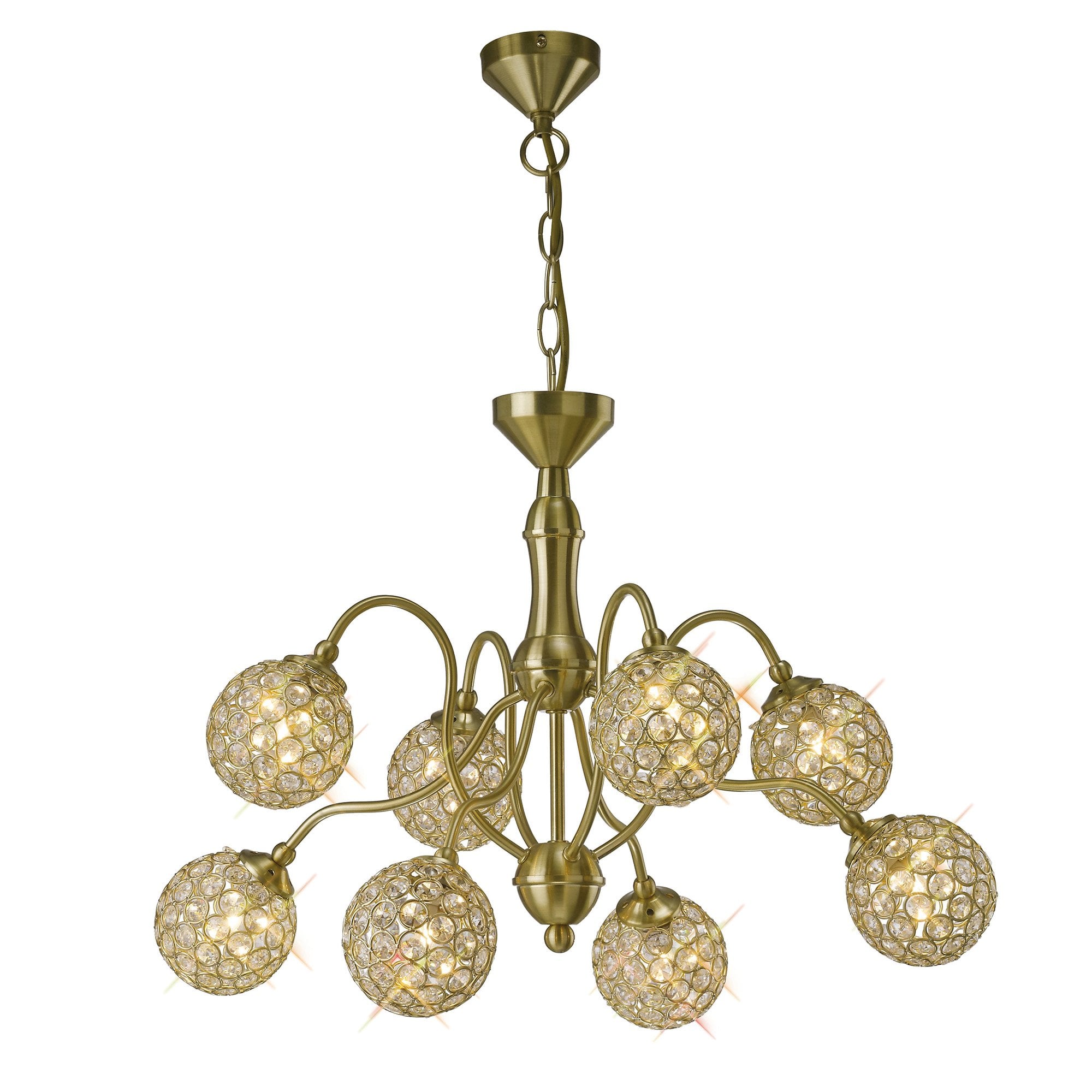 Apollo Pendant 8 Light Satin Brass/Crystal