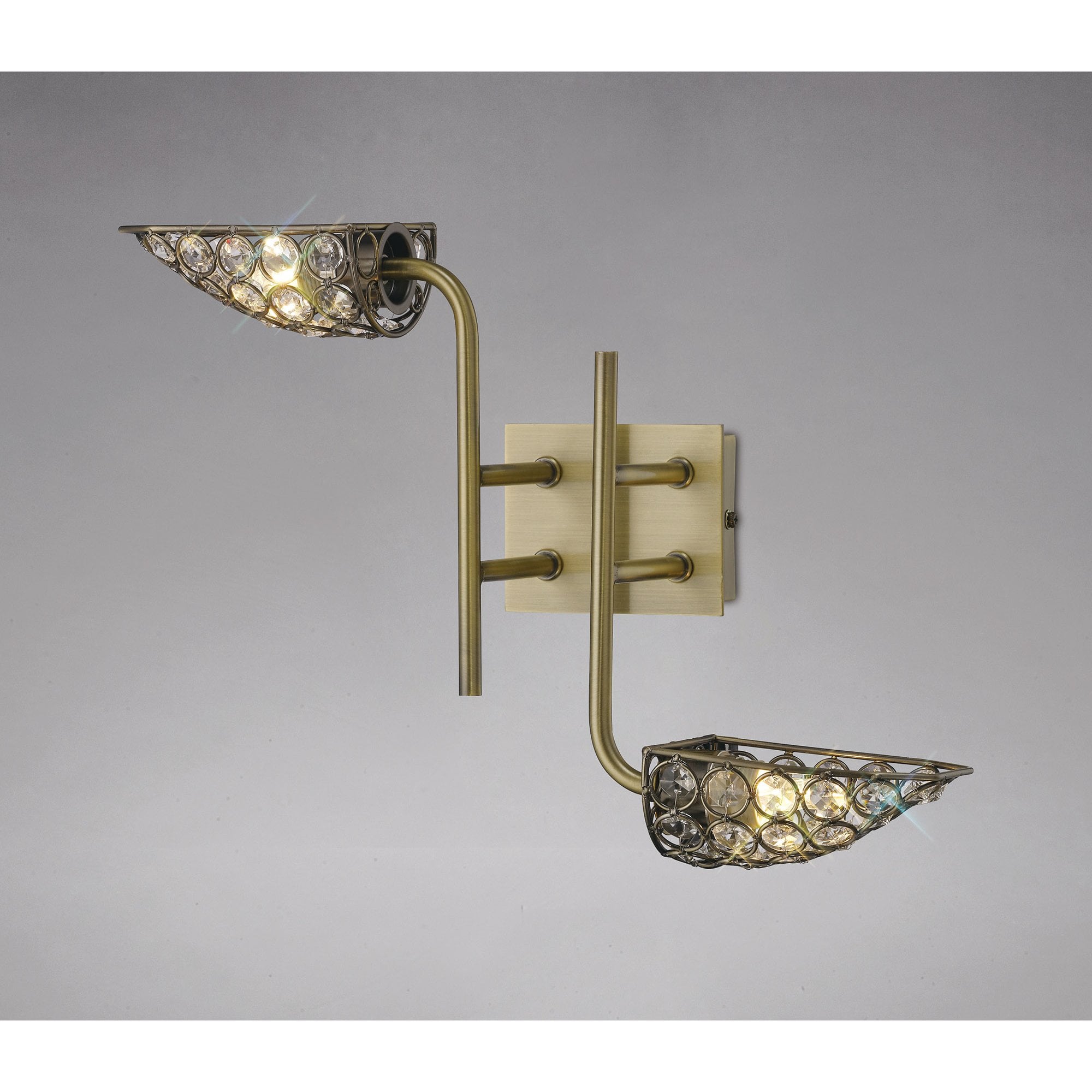 Ashton Wall Lamp 2 Light Antique Brass/Crystal