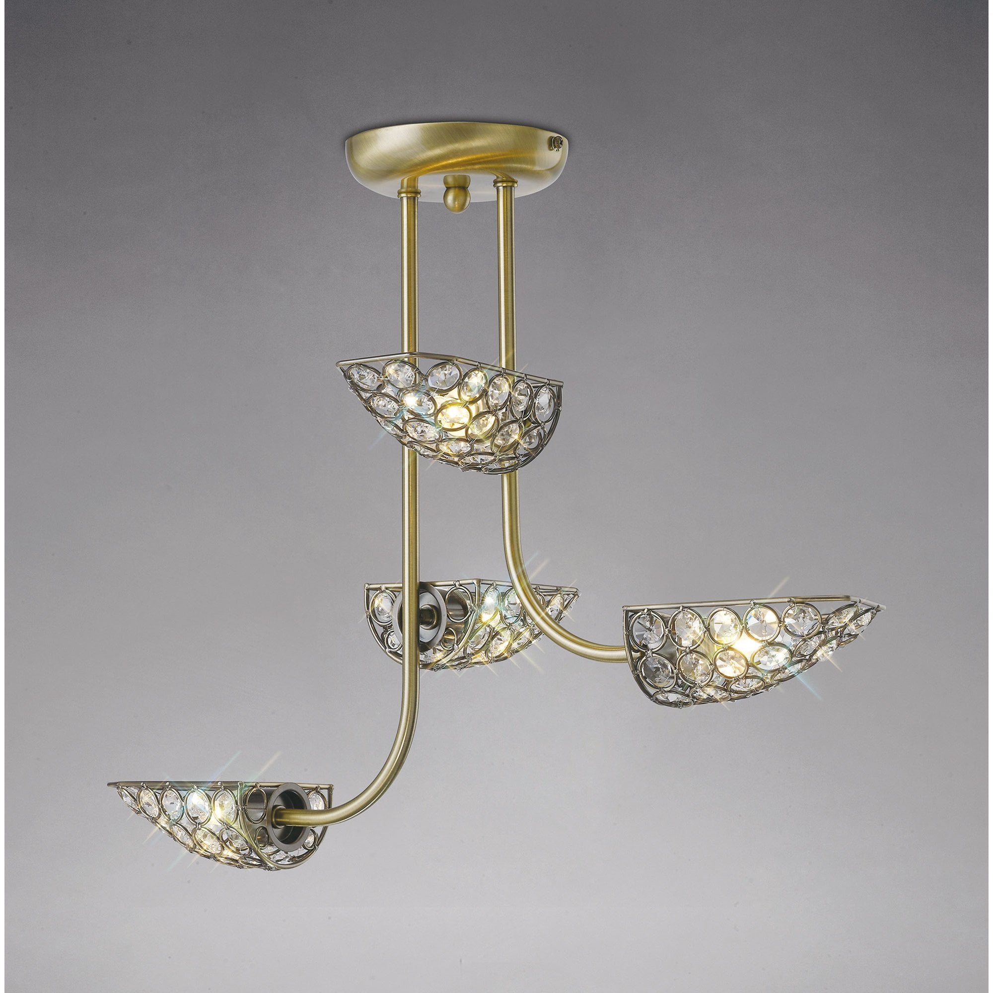 Ashton Semi Ceiling 4 Light Antique Brass/Crystal