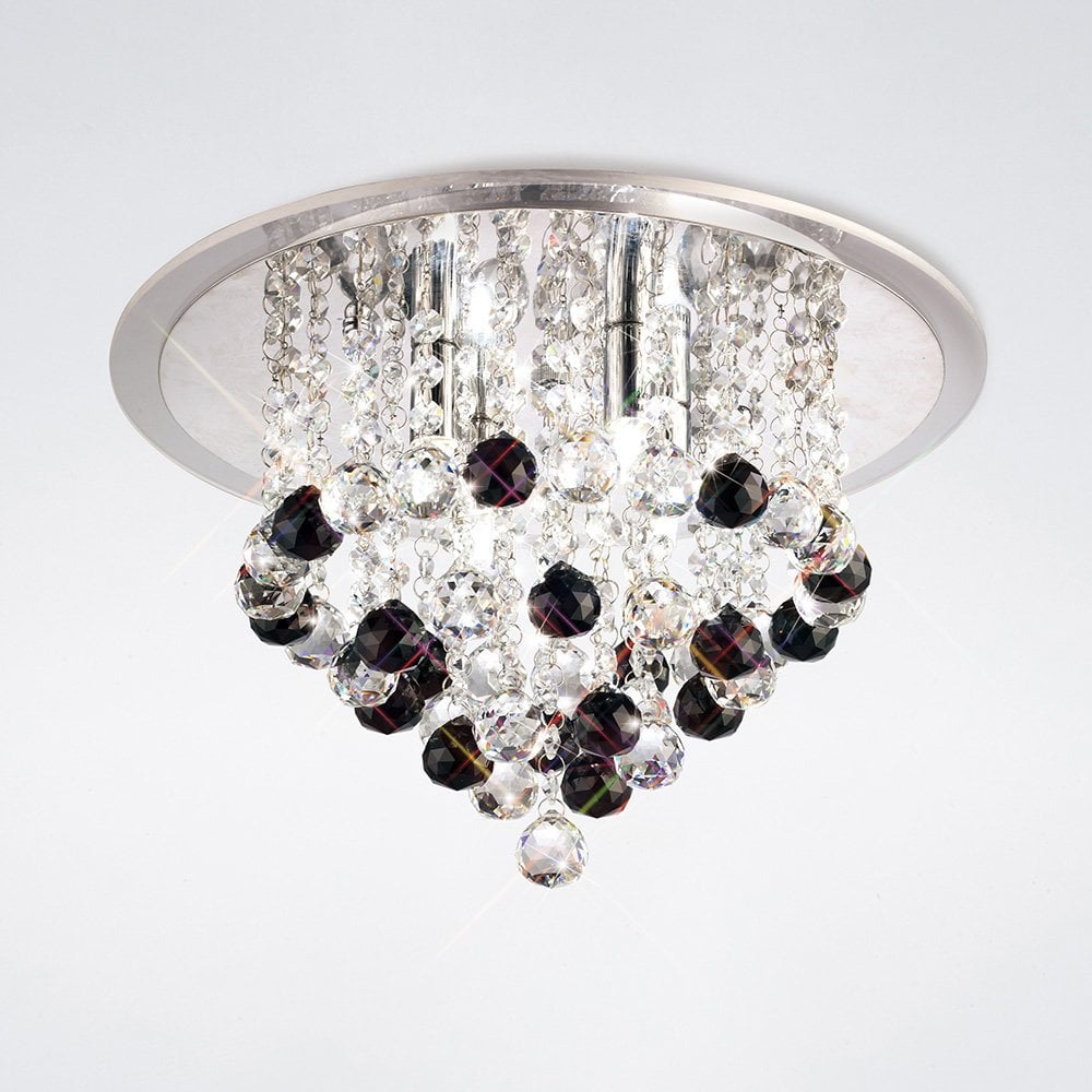 Atla Ceiling 4 Light Polished Chrome/Acrylic Trim/Crystal Supplied With 17 Additional Black Crystal Spheres