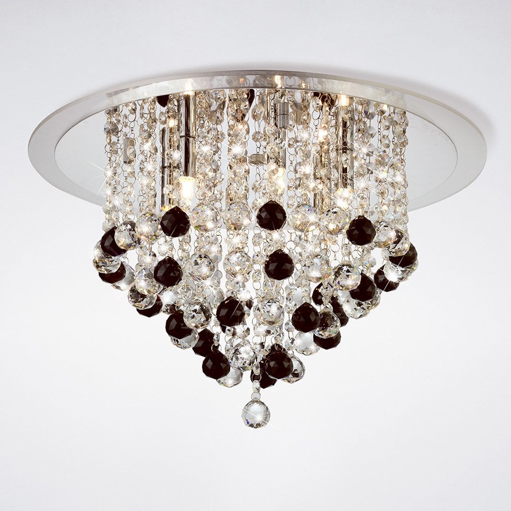 Atla Ceiling 6 Light Polished Chrome/Acrylic Trim/Crystal Supplied With 25 Additional Black Crystal Spheres