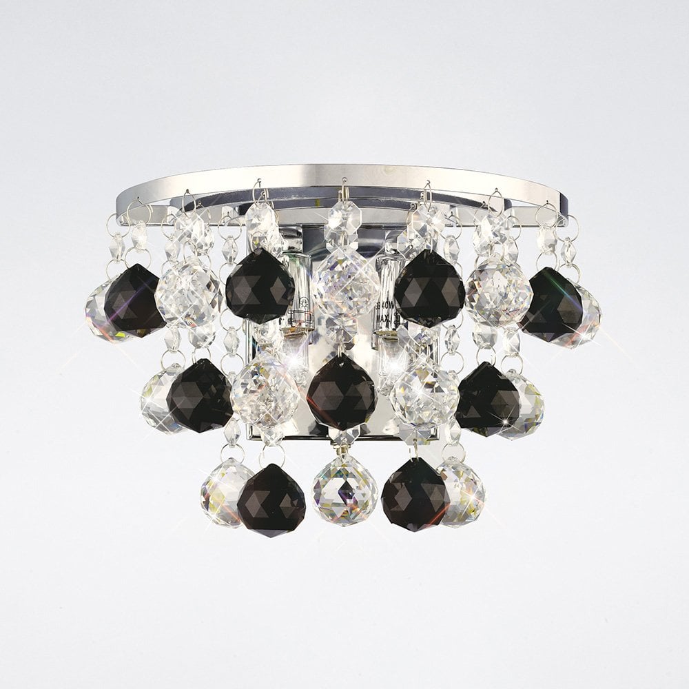 Atla Wall Lamp Switched 2 Light Polished Chrome/Crystal/Supplied With 9 Additional Black Crystal Spheres