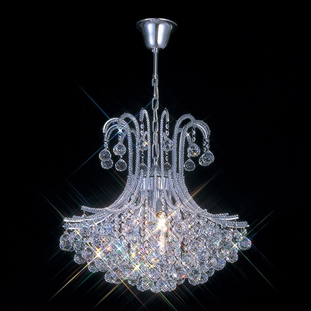 Bask Pendant Round 6 Light Polished Chrome/Crystal