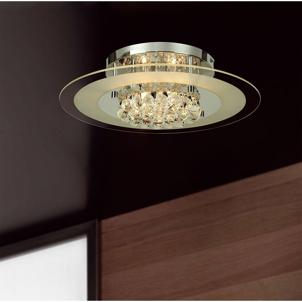 Delmar Ceiling Round 6 Light Polished Chrome/Glass/Crystal