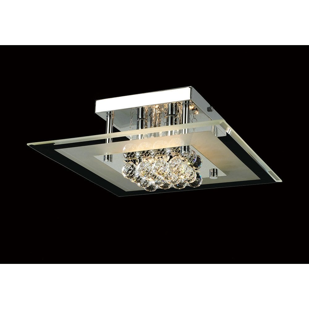 Delmar Ceiling Square 4 Light Polished Chrome/Glass/Crystal