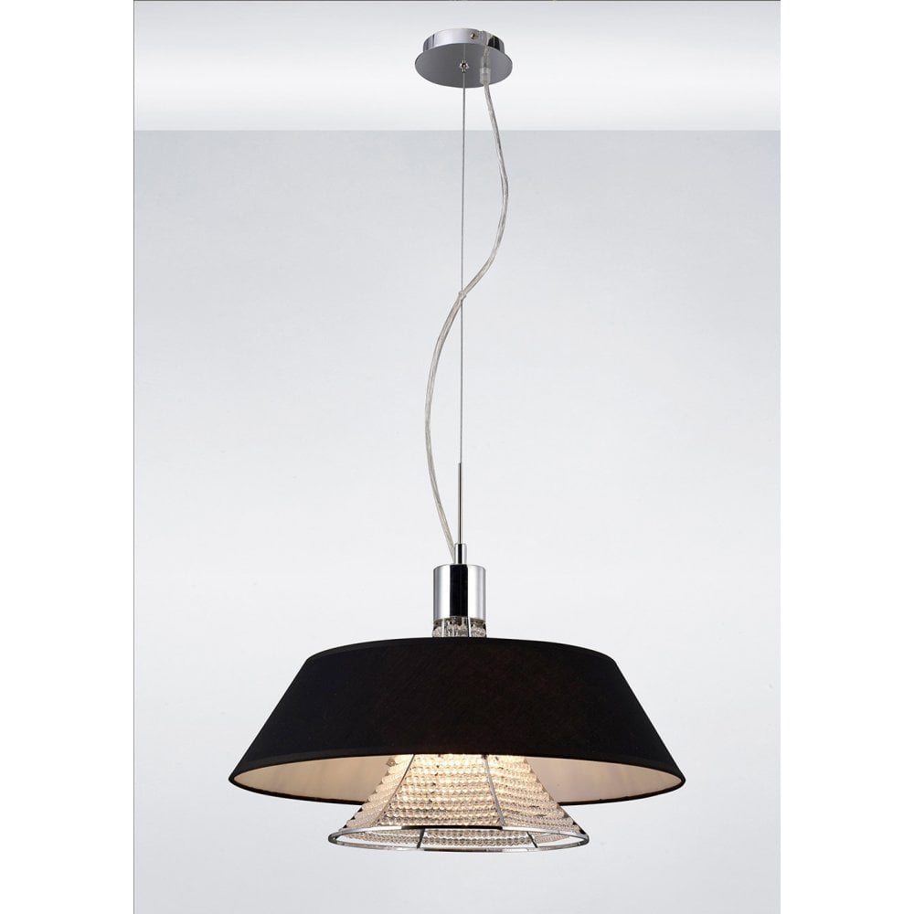 Davina Pendant With Black Shade 3 Light Polished Chrome/Crystal