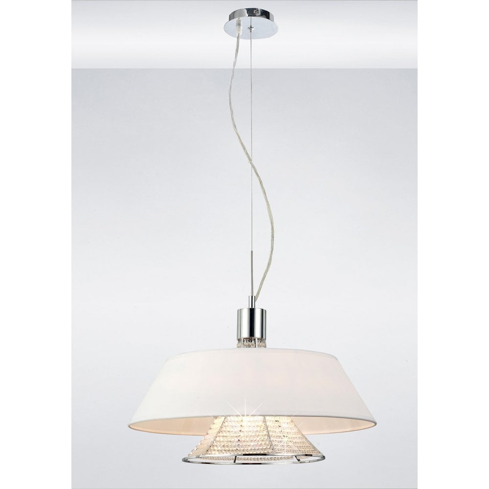 Davina Pendant With White Shade 3 Light Polished Chrome/Crystal