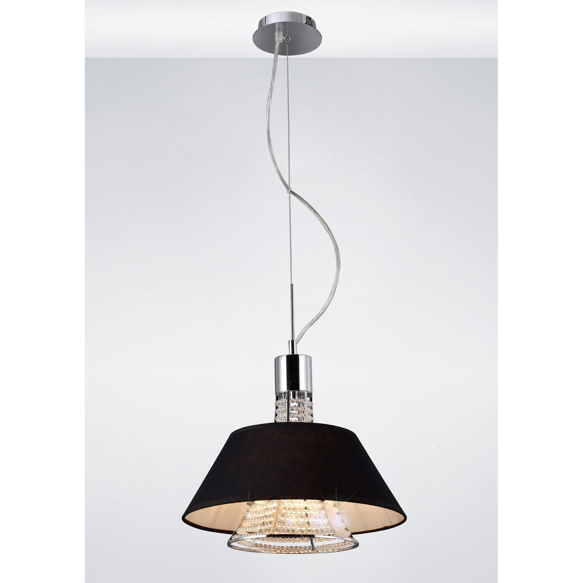 Davina Pendant With Black Shade 2 Light Polished Chrome/Crystal