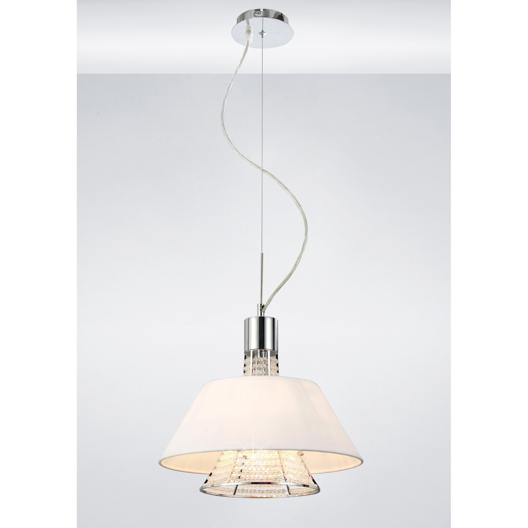 Davina Pendant With White Shade 2 Light Polished Chrome/Crystal