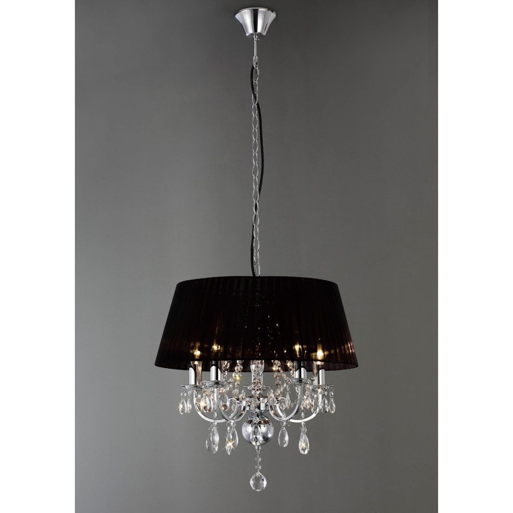 Olivia Pendant With Black Shade 5 Light Polished Chrome/Crystal