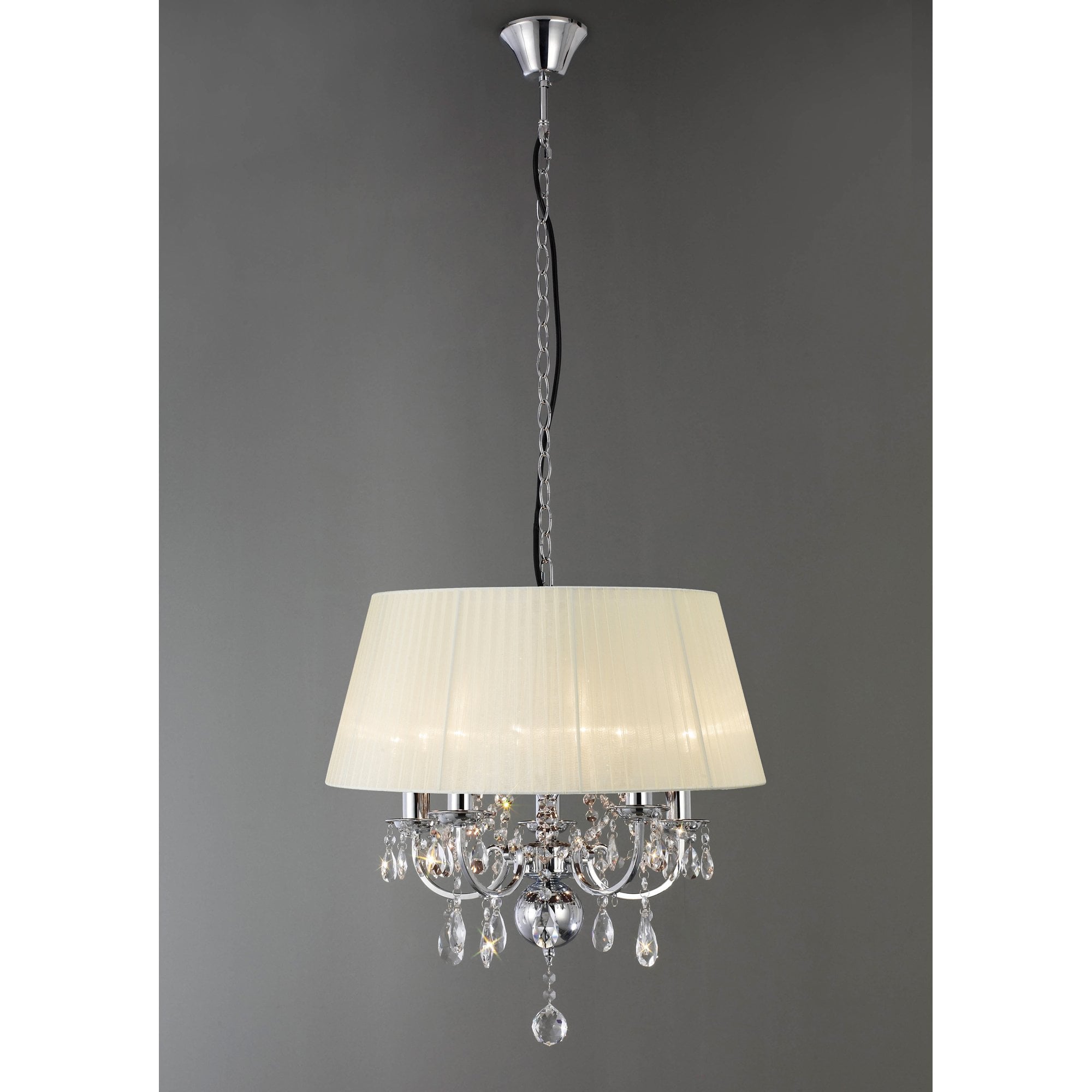 IL30045 Olivia Pendant With Ivory Cream Shade 5 Light Polished Chrome/Crystal