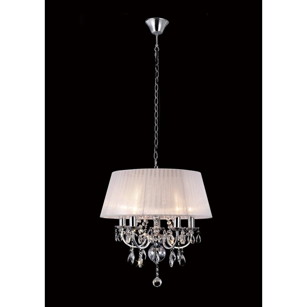 Olivia Pendant With White Shade 5 Light Polished Chrome/Crystal