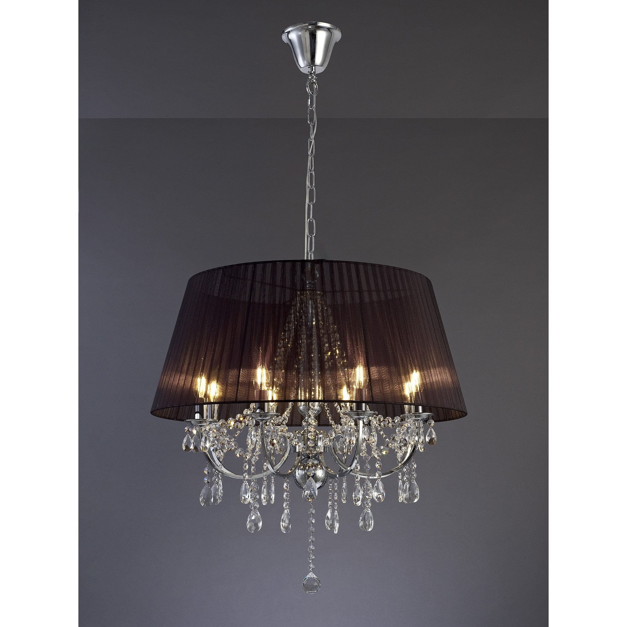 IL30056 Olivia Pendant With Black Shade 8 Light Polished Chrome/Crystal