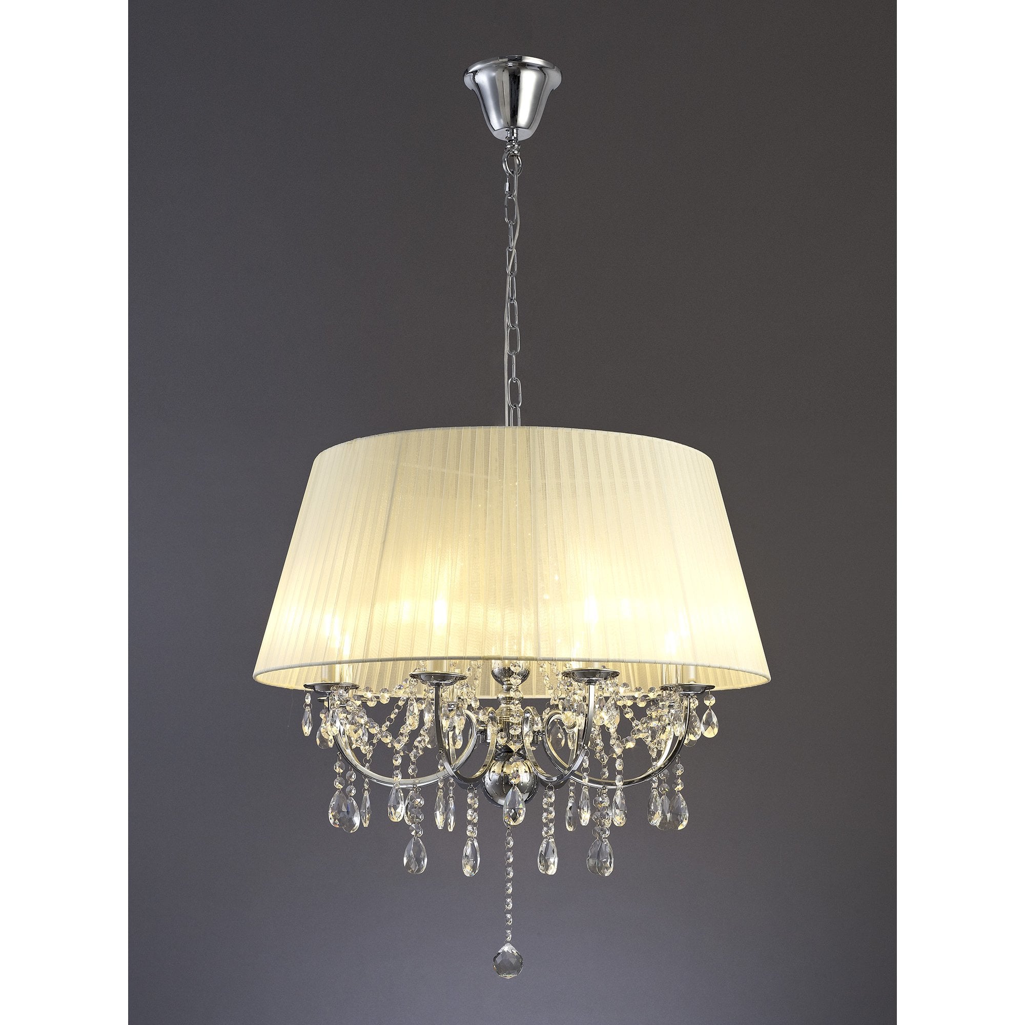 IL30056 Olivia Pendant With Ivory Cream Shade 8 Light Polished Chrome/Crystal