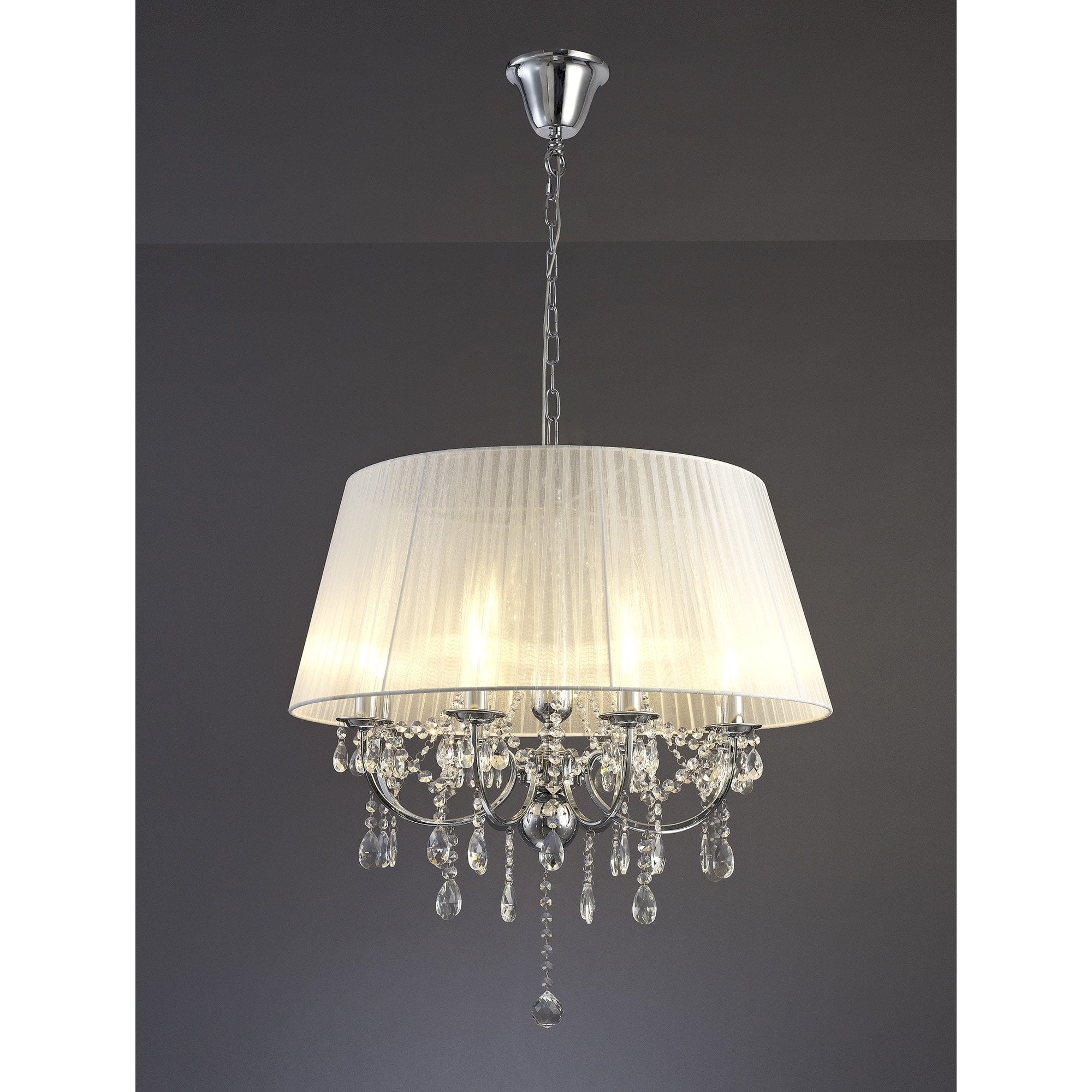 IL30056 Olivia Pendant With White Shade 8 Light Polished Chrome/Crystal