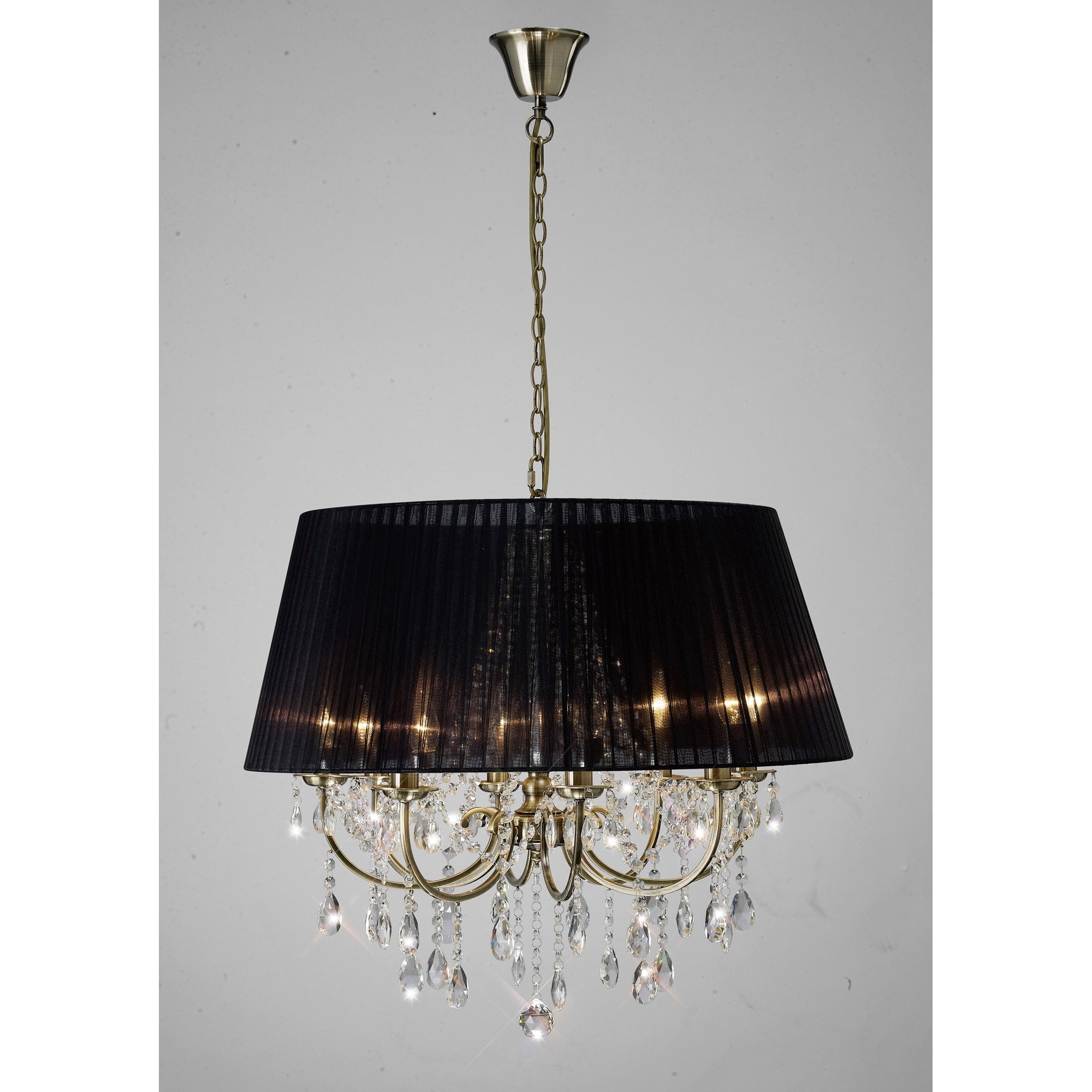 IL30057 Olivia Pendant With Black Shade 8 Light Antique Brass/Crystal