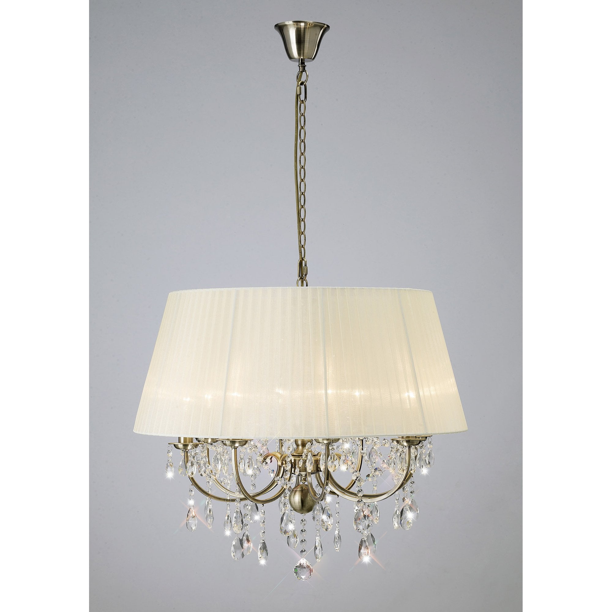 IL30057 Olivia Pendant With Cream Shade 8 Light Antique Brass/Crystal