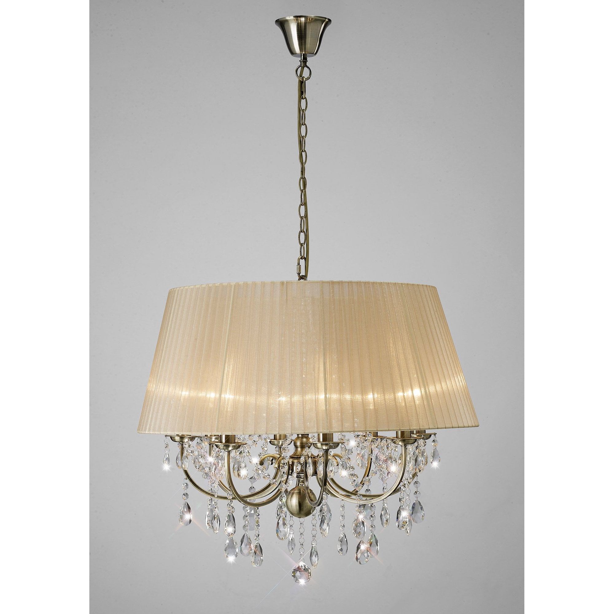 Olivia Pendant With Soft Bronze Shade 8 Light Antique Brass/Crystal