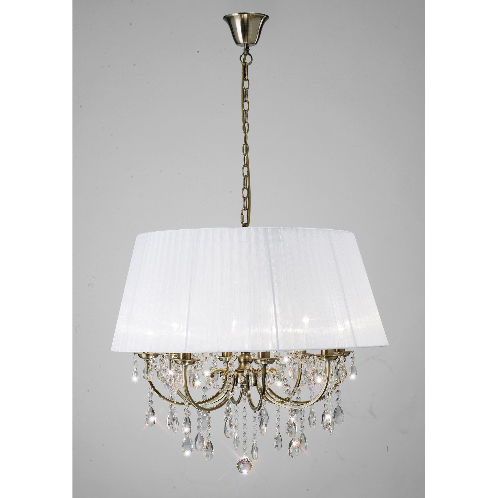 IL30057 Olivia Pendant With White Shade 8 Light Antique Brass/Crystal