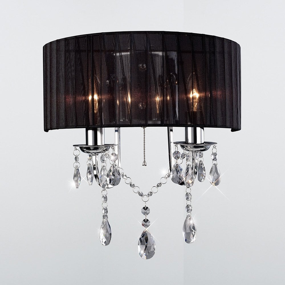 IL30061 Olivia Wall Lamp Switched With Black Shade 2 Light Polished Chrome/Crystal