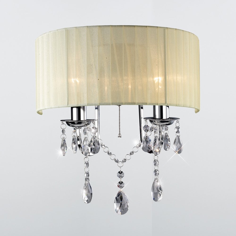 IL30061 Olivia Wall Lamp Switched With Ivory Cream Shade 2 Light Polished Chrome/Crystal