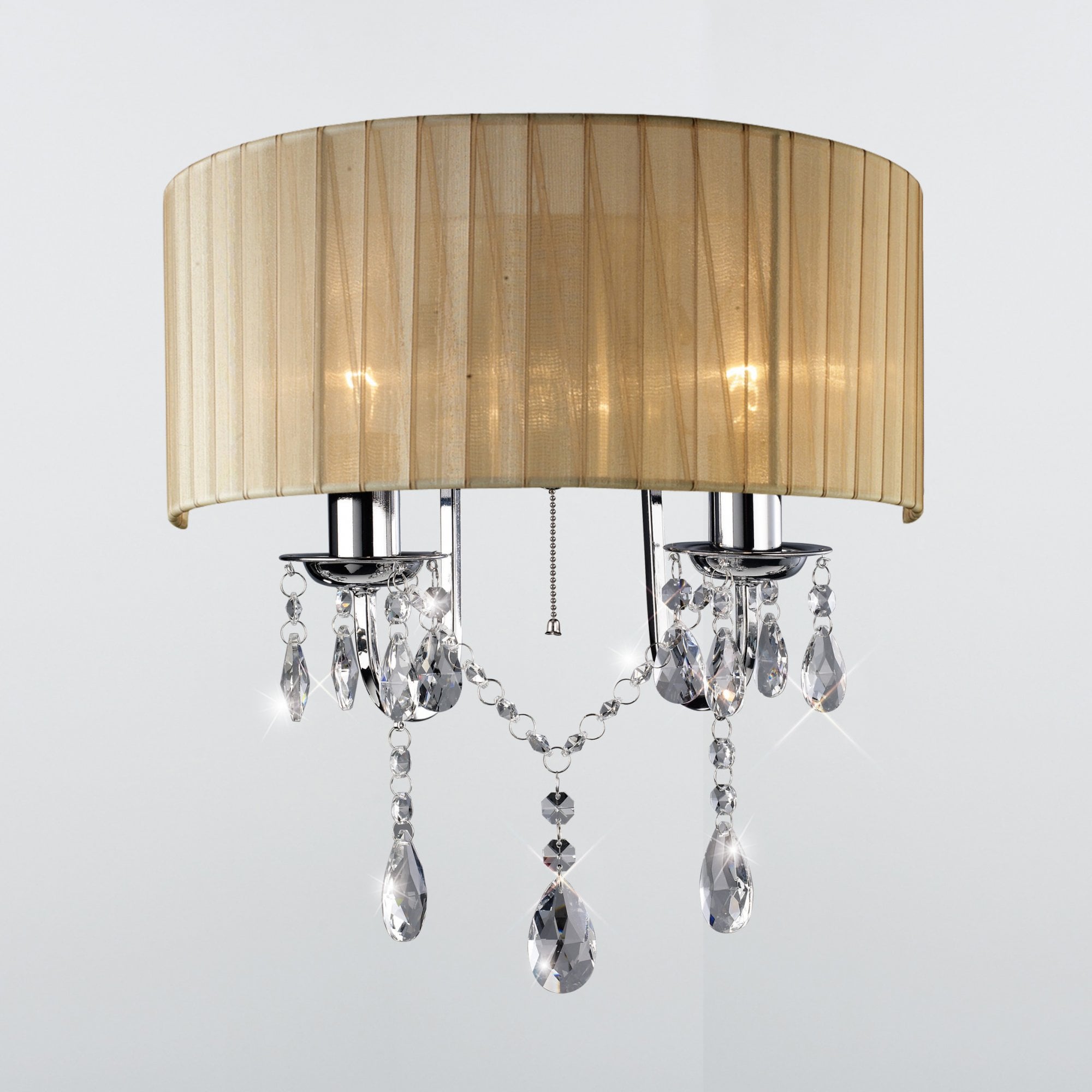 Olivia Wall Lamp Switched With Soft Bronze Shade 2 Light Polished Chrome/Crystal