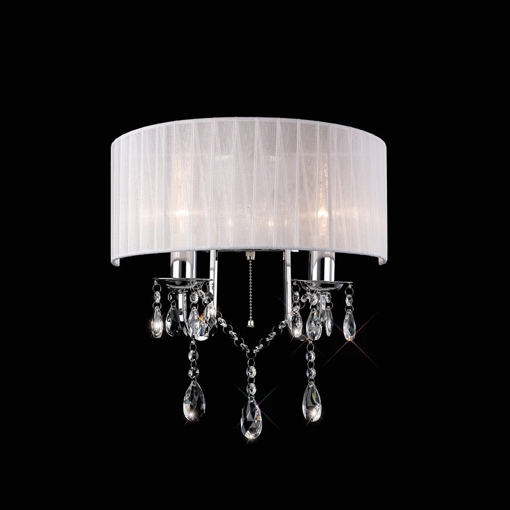 IL30061 Olivia Wall Lamp Switched With White Shade 2 Light Polished Chrome/Crystal