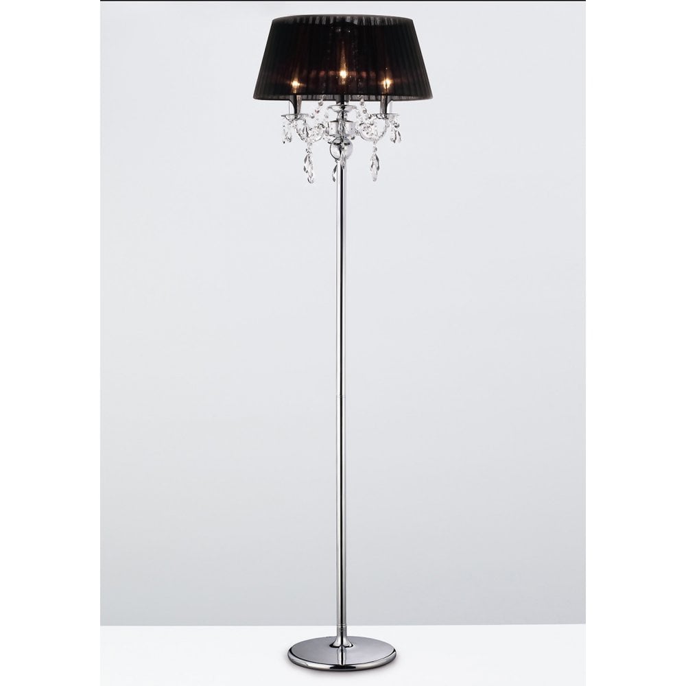 IL30063 Olivia Floor Lamp With Black Shade 3 Light Polished Chrome/Crystal