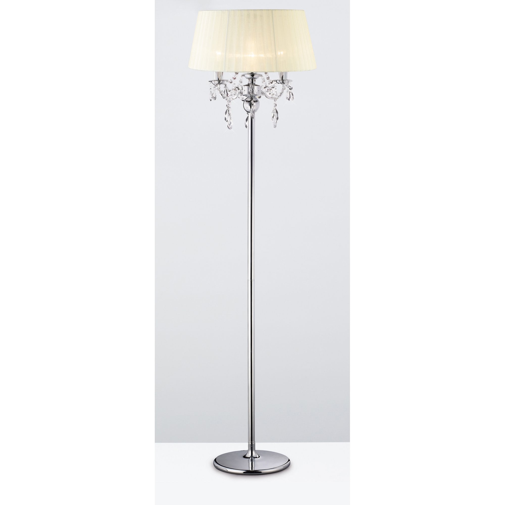 IL30063 Olivia Floor Lamp With Ivory Cream Shade 3 Light Polished Chrome/Crystal