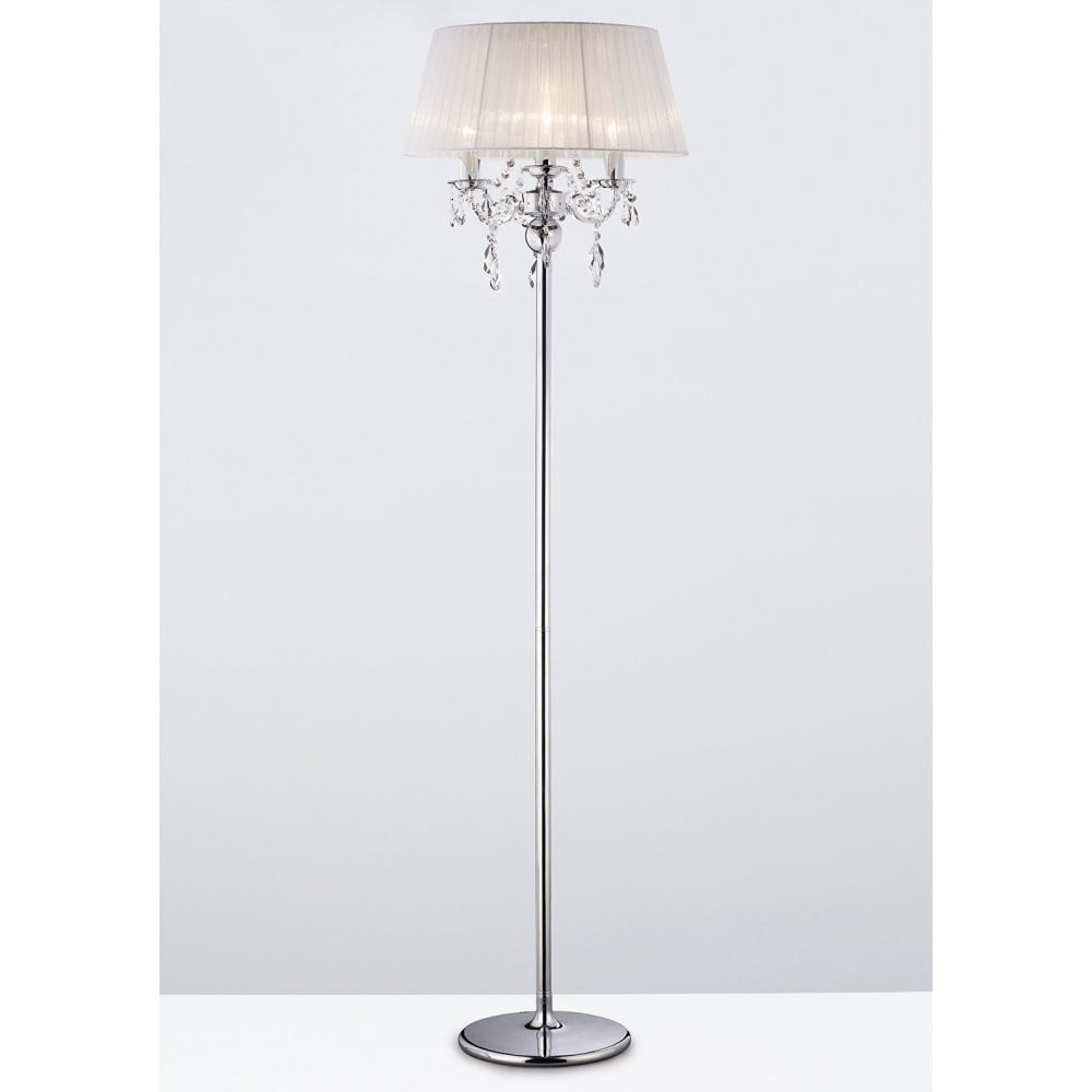 IL30063 Olivia Floor Lamp With White Shade 3 Light Polished Chrome/Crystal