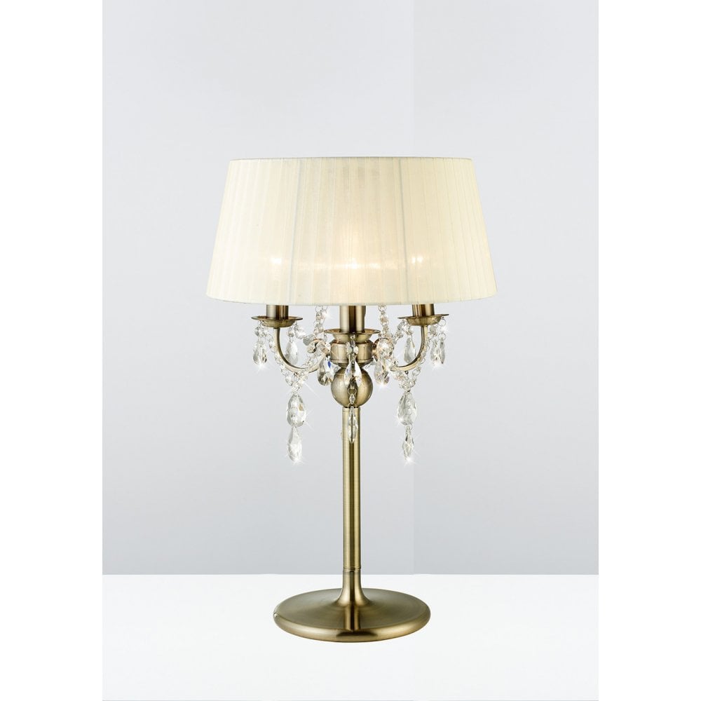 IL30065 Olivia Table Lamp With Cream Shade 3 Light Antique Brass/Crystal