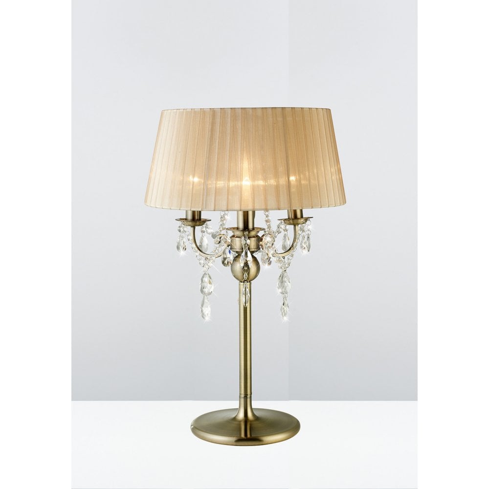 Olivia Table Lamp With Soft Bronze Shade 3 Light Antique Brass/Crystal